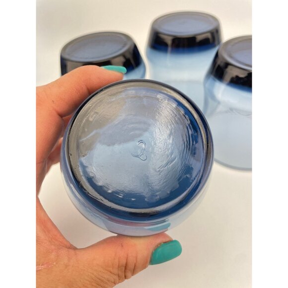 Vintage 70s glass tumblers, Libbey Apollo dusky blue tumblers, set of 4 - Picture 3 of 5